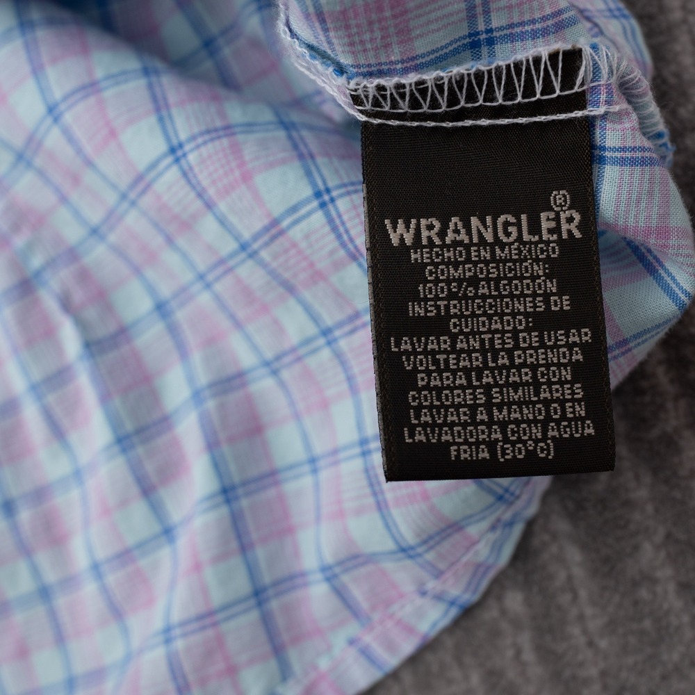 Wrangler Western Snap Shirt Womens Large Blue Pink Plaid Excellent Long Sleeve - Picture 9 of 9